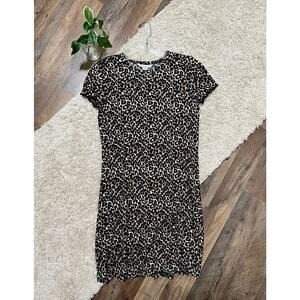 American Eagle Size Small Leopard Print Ribbed Ruffle Trim Mini Shirt Dress